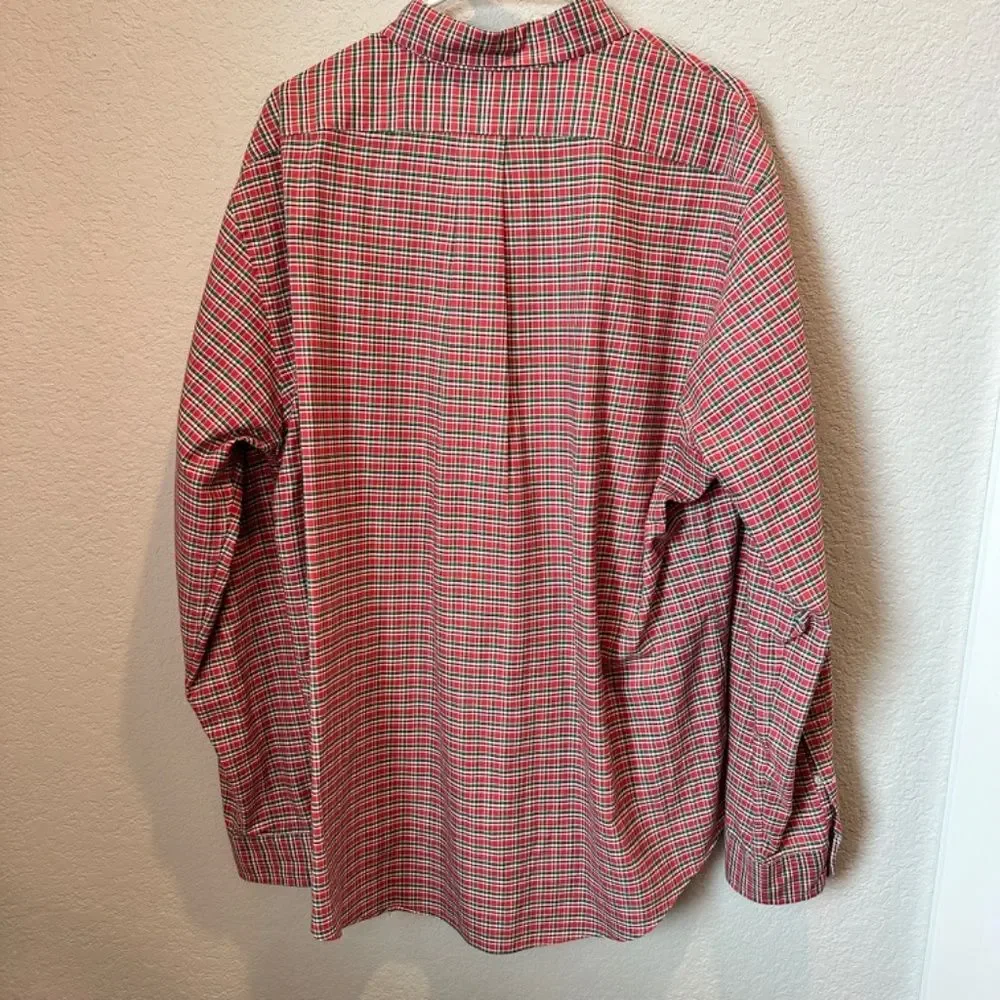 Men’s Polo Ralph Lauren Red & Green Plaid 100% Cotton Button Front Shirt XXL EUC